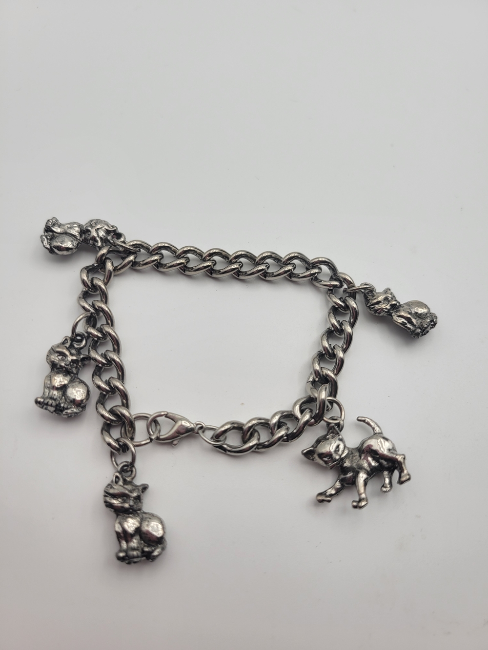 Vintage Silver Tone Kitten Charm Bracelet